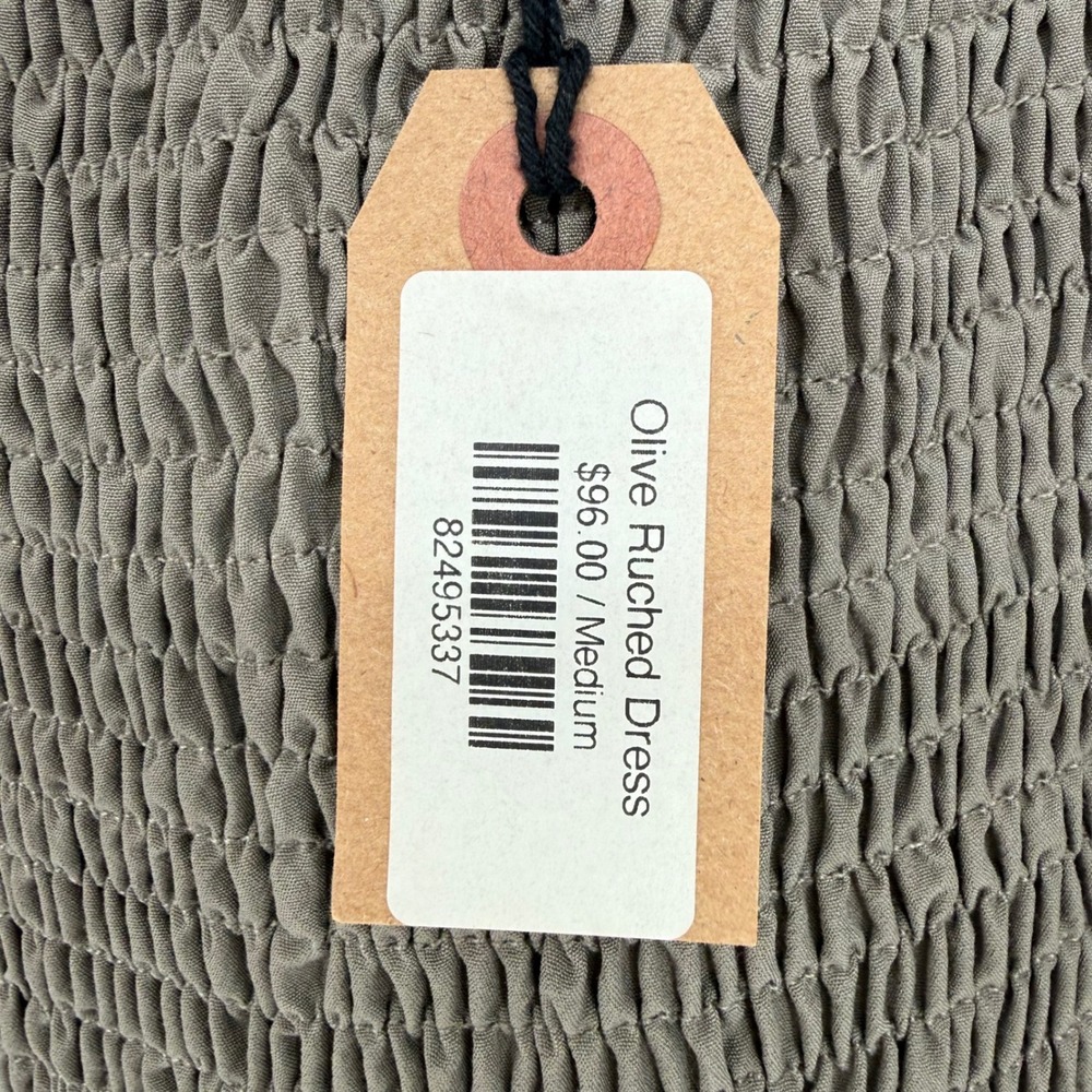 MOON RIVER OLIVE RUCHED DRESS MEDIUM NWT SMOCKED‎ MIDI - Picture 3 of 9